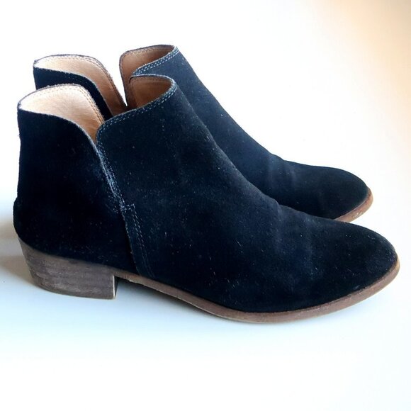 Splendid Anthropologie Black Suede Almond Toe Block Heel Ankle Boots Booties 7.5 - Picture 1 of 16